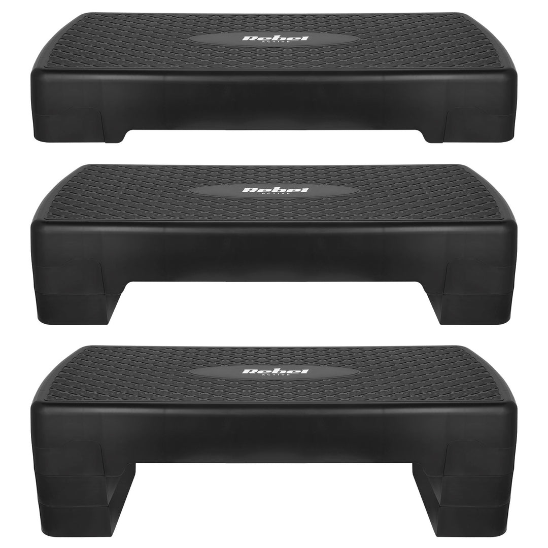 Aerobics- och fitnesssteg Rebel Active, 3 steg, 68 cm, svart, RBA-3227-BK