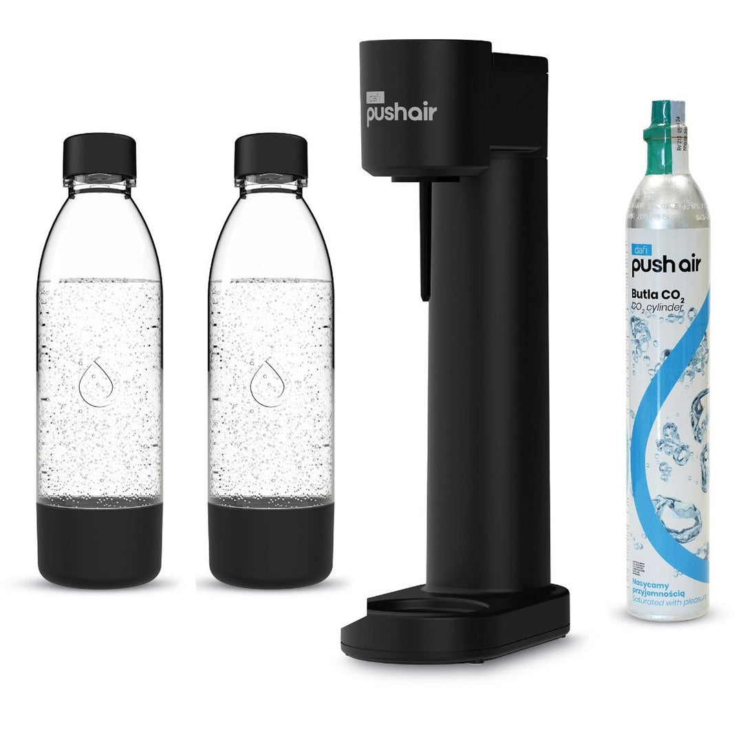 Dafi Push Air-kolsyresättare, svart, inklusive 2 st 0,7-litersflaskor och en CO2-patron