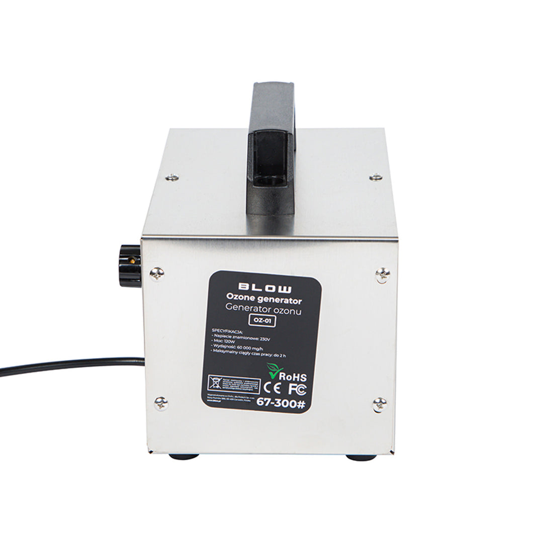 Blow ozonegenerator, kapacitet 60000 mg/h, effekt 120 W, låg strömförbrukning, lång sladd, justerbar driftstid, 4 plattor för ozonering, 67-300#