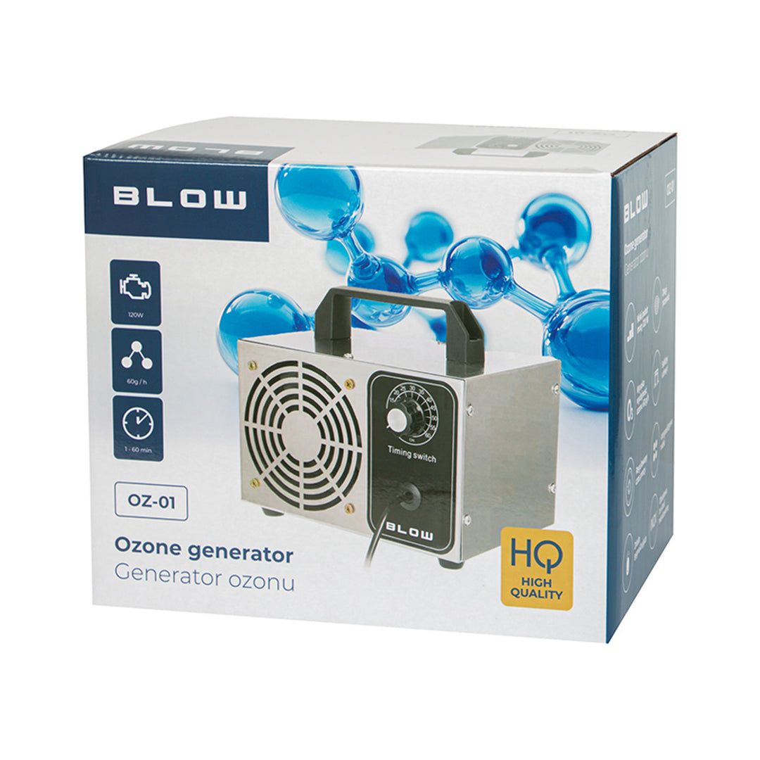 Blow ozonegenerator, kapacitet 60000 mg/h, effekt 120 W, låg strömförbrukning, lång sladd, justerbar driftstid, 4 plattor för ozonering, 67-300#