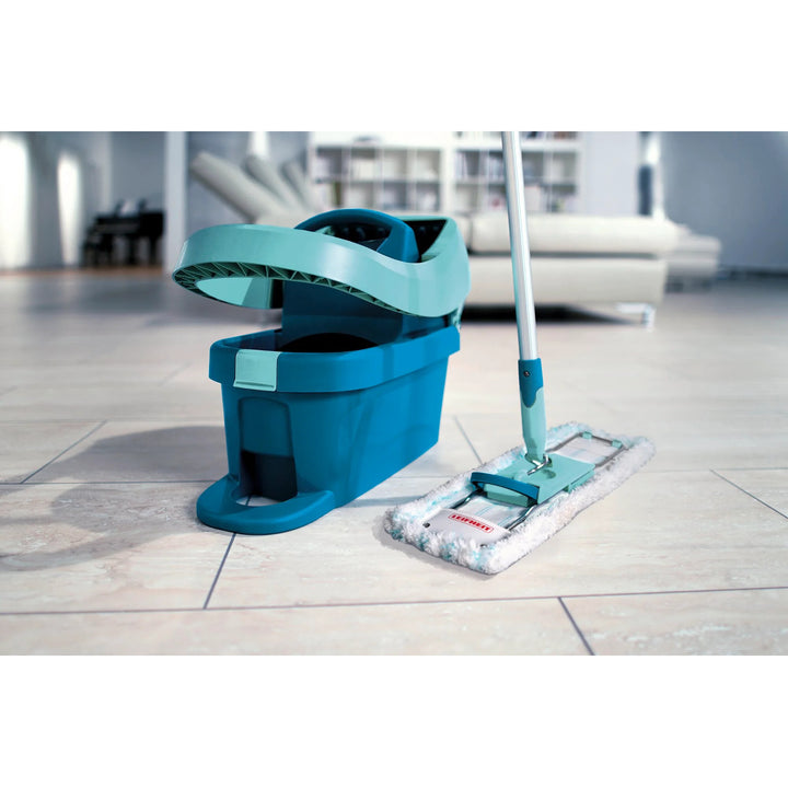 Profi-set från Leifheit, mopp och hink på hjul, fotpressning, enkel tömning, volym 8 liter, Micro duo-moppdukssats, 55096