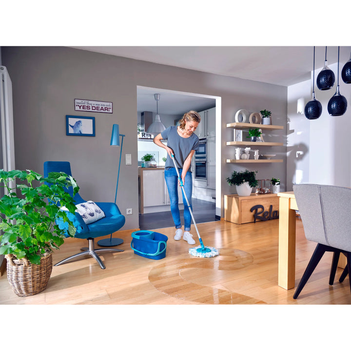 Leifheit Clean Twist-set, roterande mopp och hink, justerbar handtagslängd, hinkens volym 6 liter, Micro duo-moppdukssats, 52101