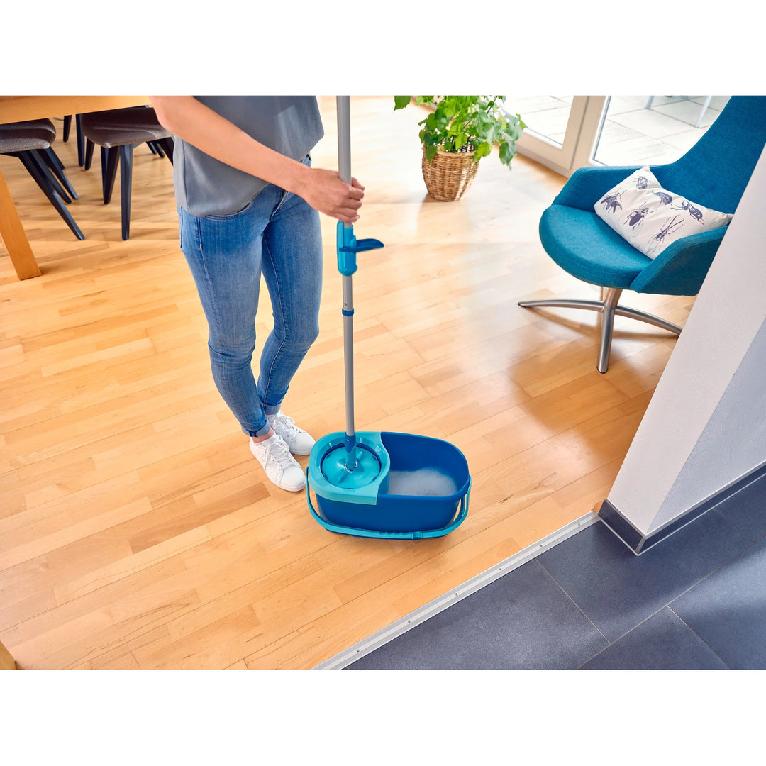 Leifheit Clean Twist-set, roterande mopp och hink, justerbar handtagslängd, hinkens volym 6 liter, Micro duo-moppdukssats, 52101