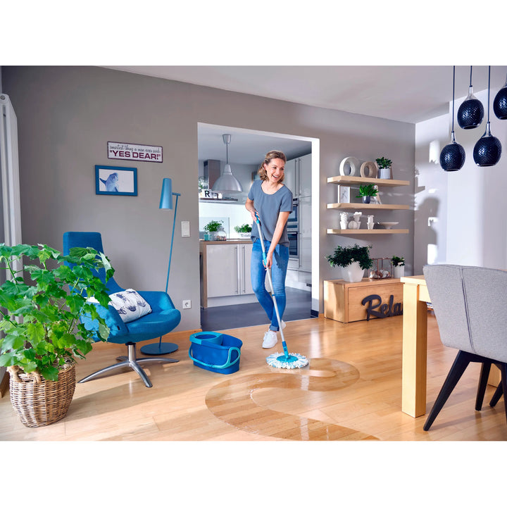 Leifheit Clean Twist-set, roterande mopp och hink, justerbar handtagslängd, hinkens volym 6 liter, Micro duo-moppdukssats, 52101