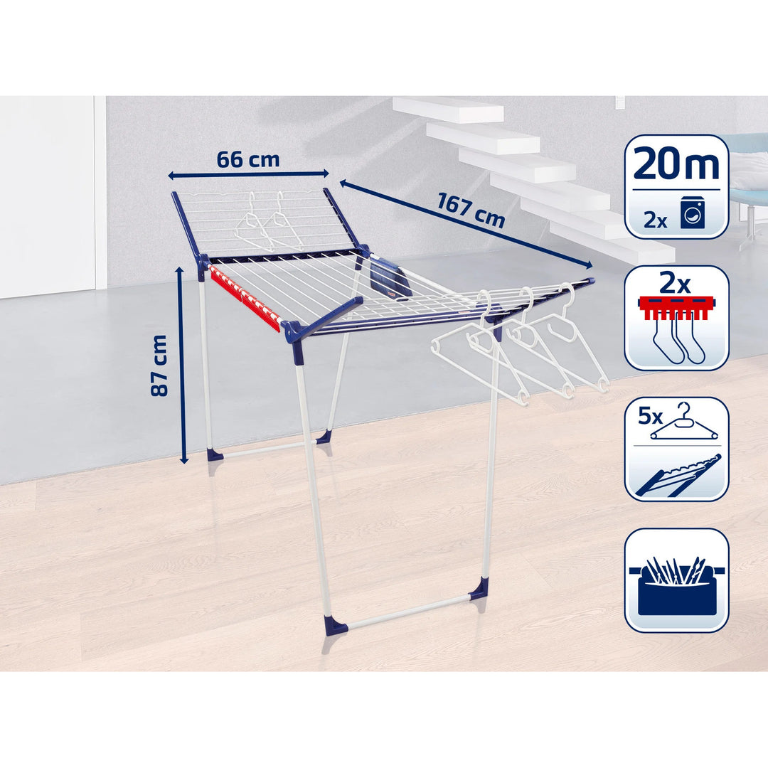Torkställ Pegasus 200 Solid Comfort Leifheit, linlängd 20 m, halkfria fötter, väderbeständig, 2 klädhängare, 81516