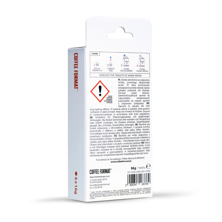 Tabletter för avkalkning av kaffemaskiner, Coffee Format Descaler Tab+ 6x16g
