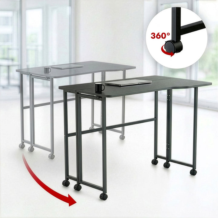 Maclean hopfällbart skrivbord, svart, flyttbart, 100x65 cm, max. 50 kg, vinklat, L-form, MC-1250 L/B