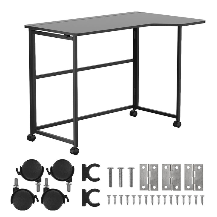 Maclean hopfällbart skrivbord, svart, flyttbart, 100x65 cm, max. 50 kg, vinklat, L-form, MC-1250 L/B