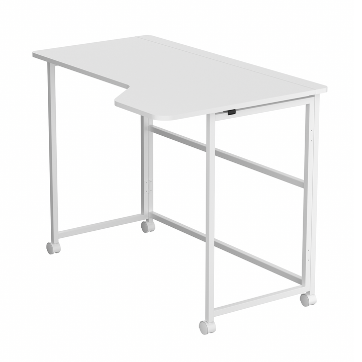 Maclean hopfällbart skrivbord, vitt, flyttbart, 100x65 cm, max. 50 kg, vinklat, L-format, MC-1250 L/W