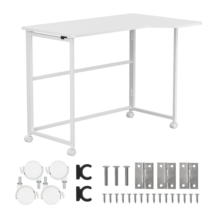 Maclean hopfällbart skrivbord, vitt, flyttbart, 100x65 cm, max. 50 kg, vinklat, L-format, MC-1250 L/W