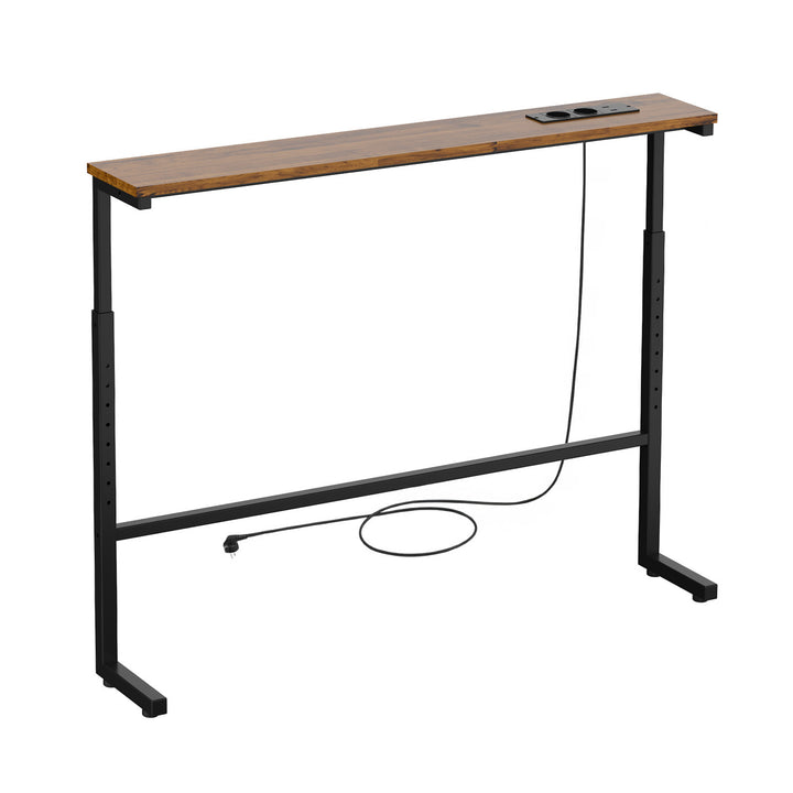 Konsol/bord med laddningslist från Maclean, svart med rustik bordsskiva, höjdjusterbar 62–83 cm, max 25 kg, kabel 2,5 m, MC-140 B