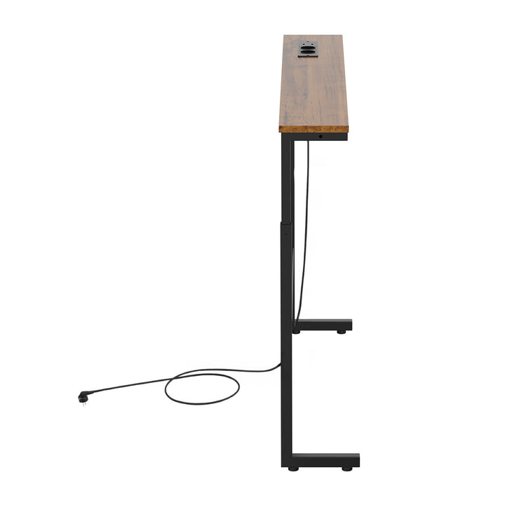Konsol/bord med laddningslist från Maclean, svart med rustik bordsskiva, höjdjusterbar 62–83 cm, max 25 kg, kabel 2,5 m, MC-140 B