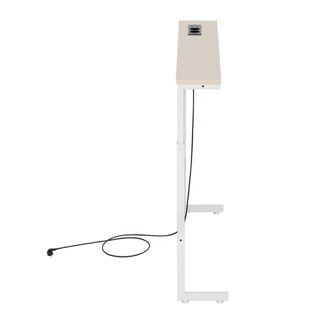 Maclean-konsol/bord med laddningslist, vit med ljust bordsskiva, höjdjusterbar 62–83 cm, max 25 kg, sladd 2,5 m, MC-140 W
