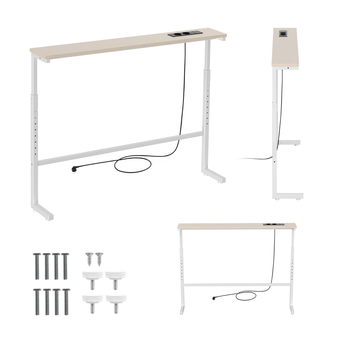 Maclean-konsol/bord med laddningslist, vit med ljust bordsskiva, höjdjusterbar 62–83 cm, max 25 kg, sladd 2,5 m, MC-140 W