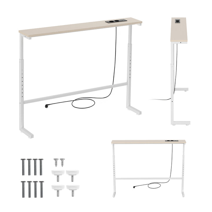 Maclean-konsol/bord med laddningslist, vit med ljust bordsskiva, höjdjusterbar 62–83 cm, max 25 kg, sladd 2,5 m, MC-140 W