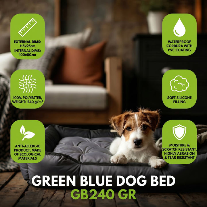 GreenBlue-hundbädd, mörkgrå, rektangulär, yttermått 115 x 95 cm, innermått 100 x 80 cm GB240 GR