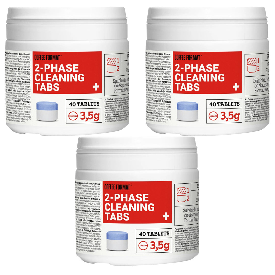 Rengöringstabletter för kaffebryggare, 2-phase Cleaning TABS+ 40 st à 3,5 g, Coffee Format, 3 förpackningar
