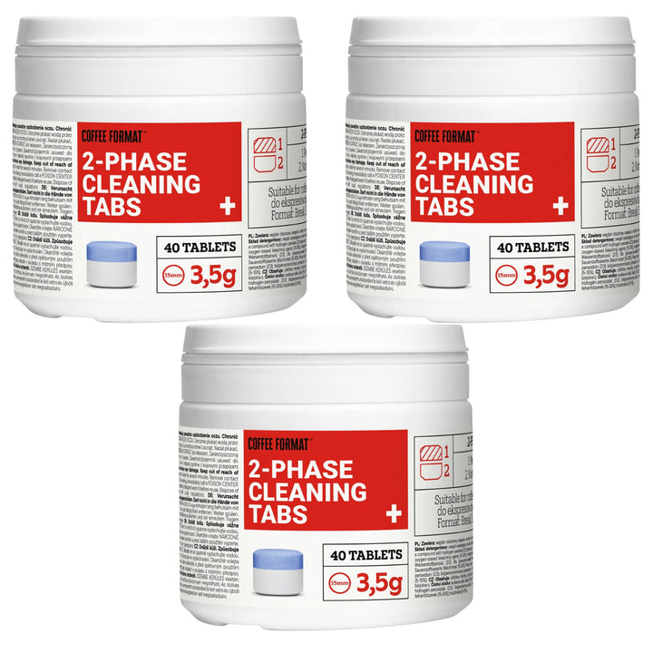 Rengöringstabletter för kaffebryggare, 2-phase Cleaning TABS+ 40 st à 3,5 g, Coffee Format, 3 förpackningar
