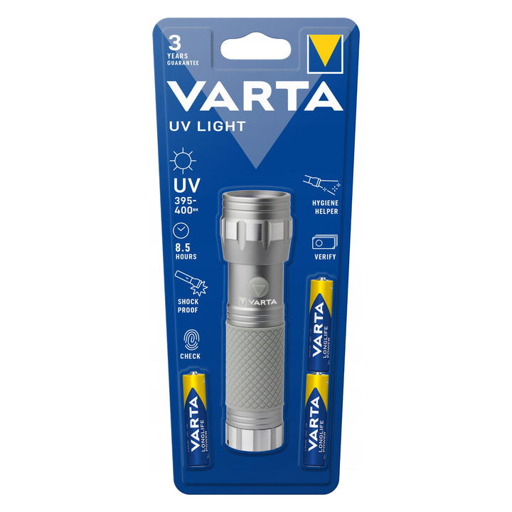 UV-LED-ficklampa 15638 i aluminium, UV-våglängd 395–400 nm, Multi LED-teknik + Varta-batterier ingår