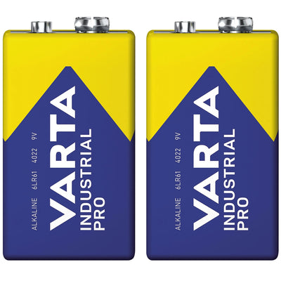 2 st R9V-batterier (R-9, 6LR61, 9V) – alkaliska batterier från Varta Industrial Pro