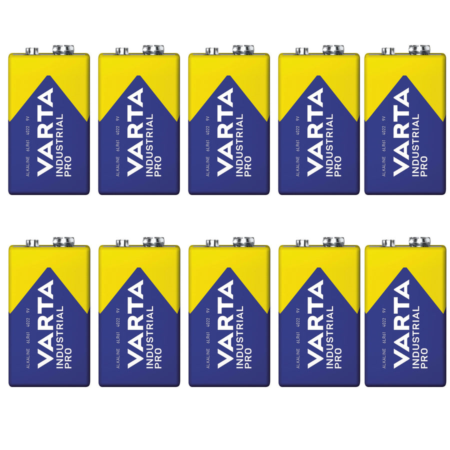 10 st R9V-batterier R-9 6LR61 9V R-9 alkaliska Varta Industrial Pro
