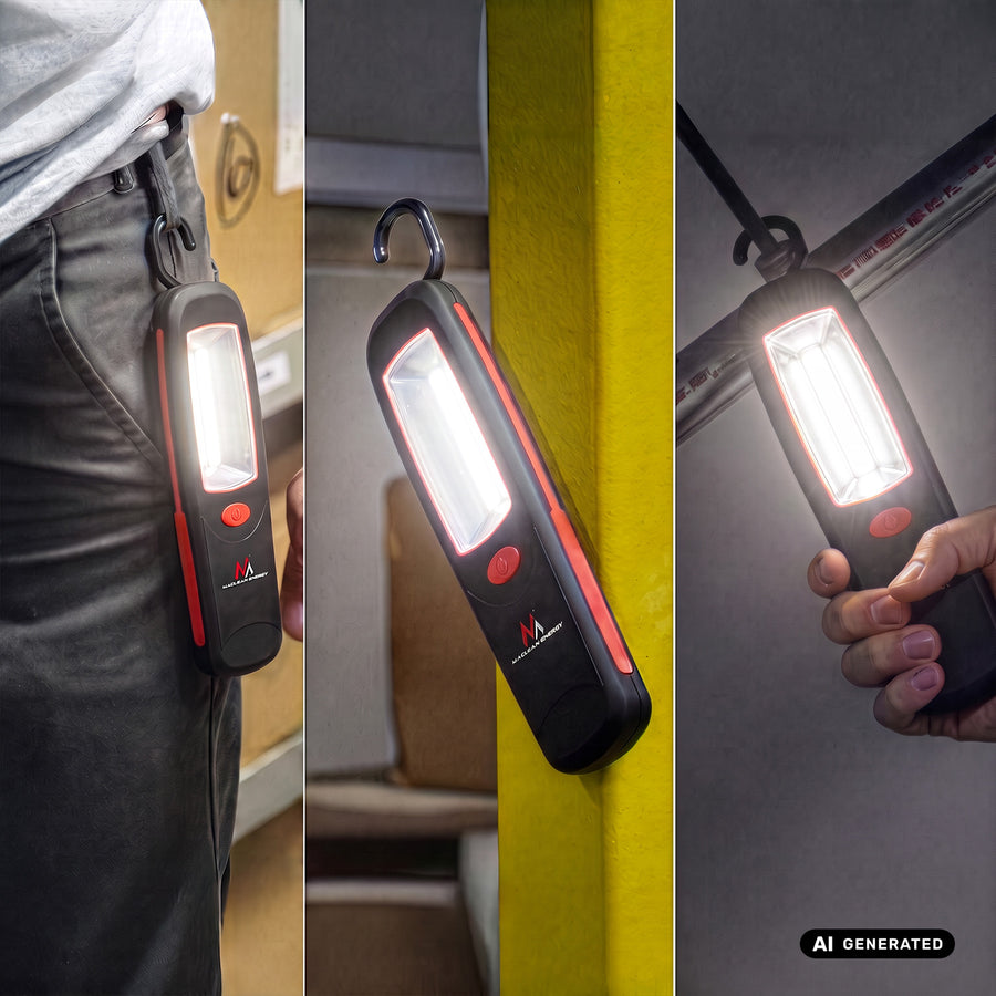 2 st Maclean COB LED-verkstadslampor, magnet, krok, MCE03 + 6 st R-06 R06 AA LR06 1,5 V VARTA Longlife Power-batterier