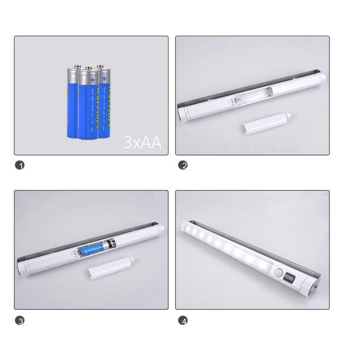 2 st Maclean LED-kökslampor, för montering under skåp, 9 SMD-lampor, batteridrivna, PIR-sensor med på/av-funktion, MCE166 + 6 st batterier R-06/R06/AA/LR06 1,5 V VARTA Longlife Power