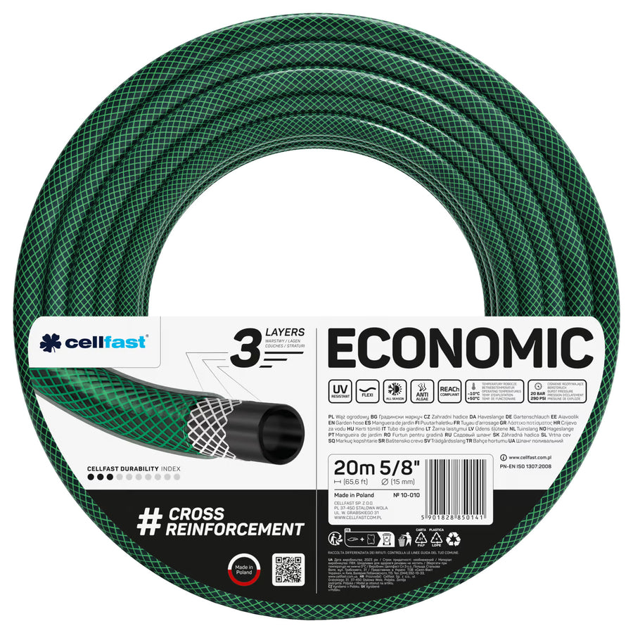 Cellfast trädgårdsslang, 3-lagers, korsflätad polyester, 5/8" 20 m, Economic