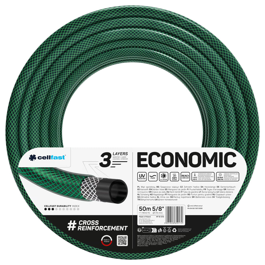 Cellfast trädgårdsslang, 3-lagers, korsflätad polyester, 5/8" 50 m, Economic