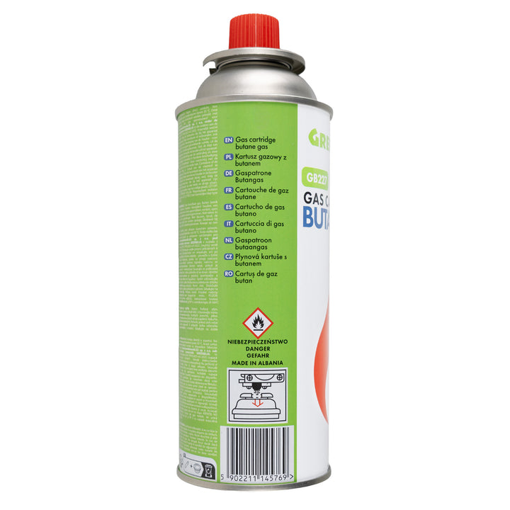 20 gaspatroner à 227 g GreenBlue. Certifikat: Pi 0875, uppfyller standarden EN417, butan, användningstemperatur -10 °C till +40 °C, GB227