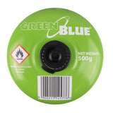 6 st. GreenBlue-gaspatroner à 500 g. Certifikat: Pi 0437, uppfyller EN417, butan-propan, användningstemperatur -10 °C till +40 °C, gängad ventil 7/16'' GB499