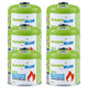 6 st. GreenBlue-gaspatroner à 500 g. Certifikat: Pi 0437, uppfyller EN417, butan-propan, användningstemperatur -10 °C till +40 °C, gängad ventil 7/16'' GB499