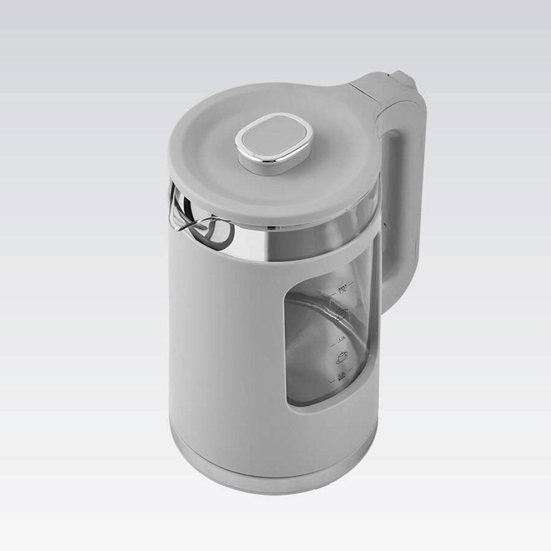 Maestro elektrisk vattenkokare i glas, volym 1,7 l, effekt 2200 W, vattennivåindikator, LED-belysning, vridbar bas, färg: grå, MR-065-GREY