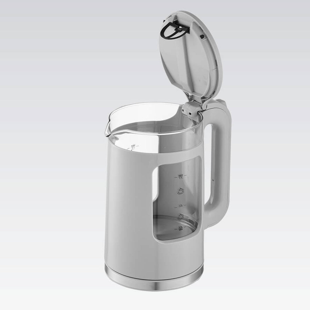 Maestro elektrisk vattenkokare i glas, volym 1,7 l, effekt 2200 W, vattennivåindikator, LED-belysning, vridbar bas, färg: grå, MR-065-GREY