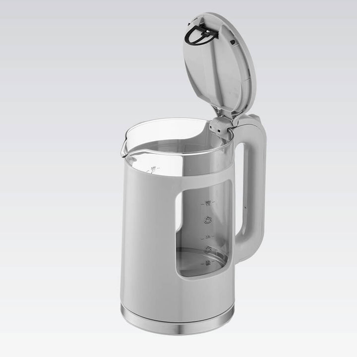 Maestro elektrisk vattenkokare i glas, volym 1,7 l, effekt 2200 W, vattennivåindikator, LED-belysning, vridbar bas, färg: grå, MR-065-GREY