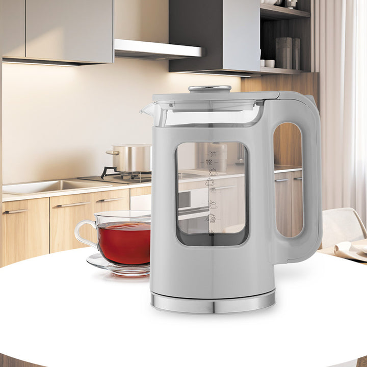 Maestro elektrisk vattenkokare i glas, volym 1,7 l, effekt 2200 W, vattennivåindikator, LED-belysning, vridbar bas, färg: grå, MR-065-GREY