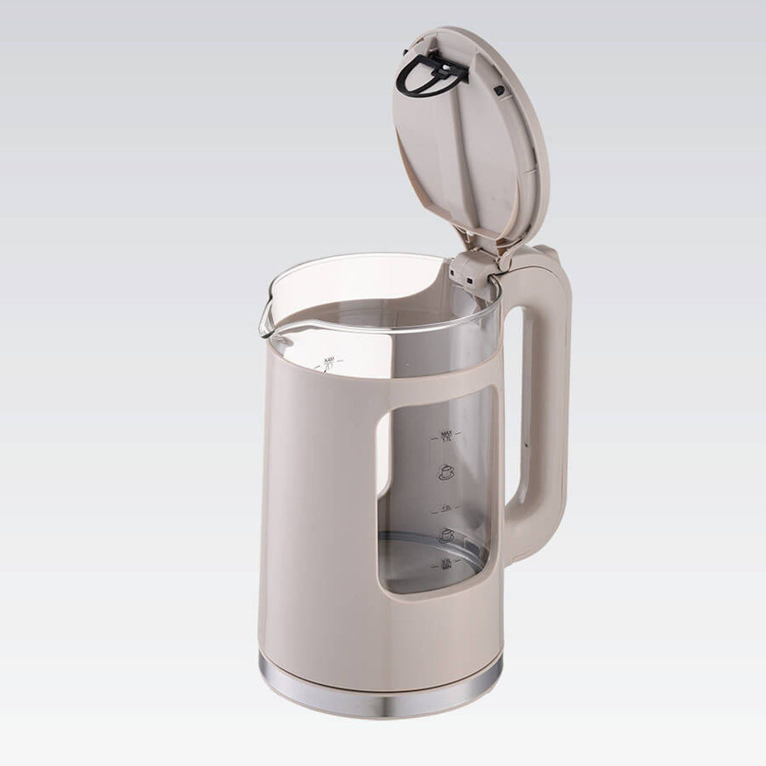 Maestro elektrisk vattenkokare i glas, volym 1,7 l, effekt 2200 W, vattennivåindikator, LED-belysning, vridbar bas, färg: beige, MR-065-BEIGE