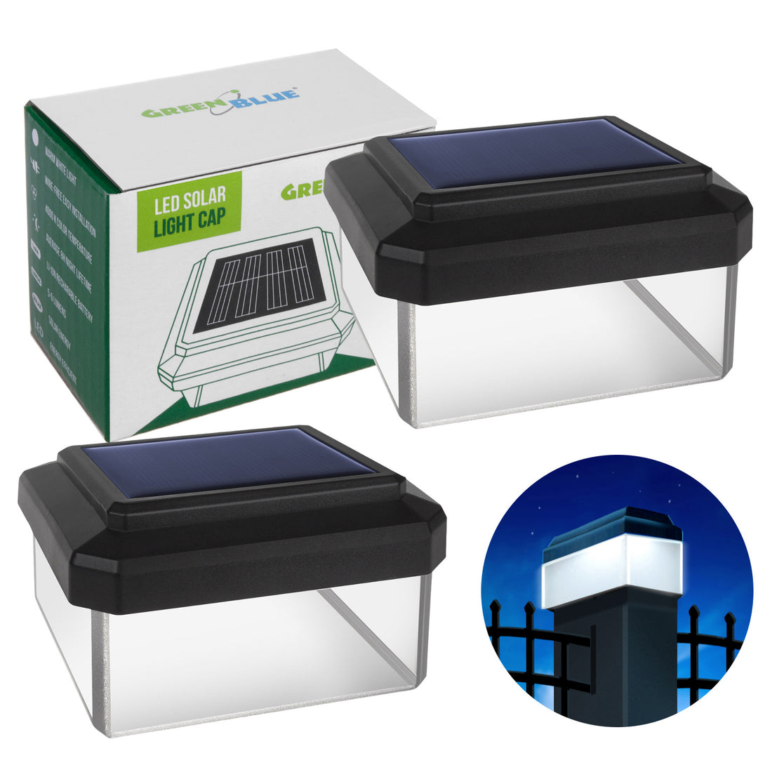 GreenBlue LED-solcellslampa för stolpe, 60x40 mm, kuplock, GB125, 2 st