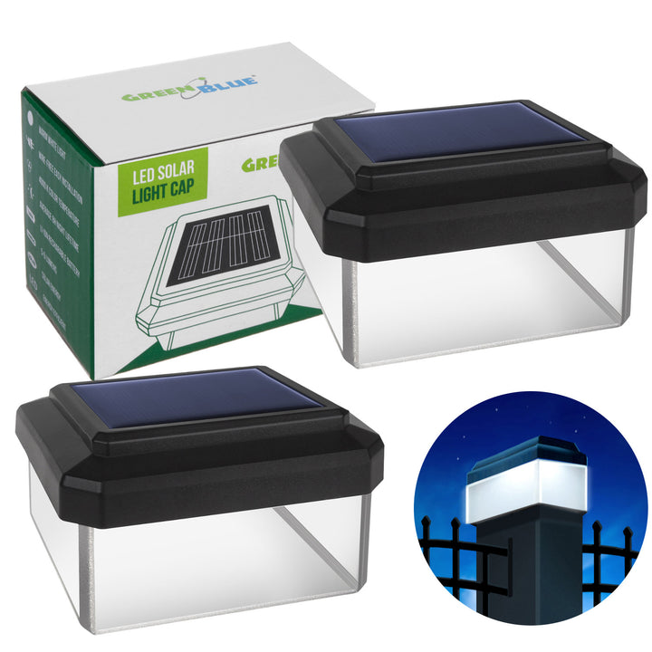 GreenBlue LED-solcellslampa för stolpe, 60x40 mm, kuplock, GB125, 2 st