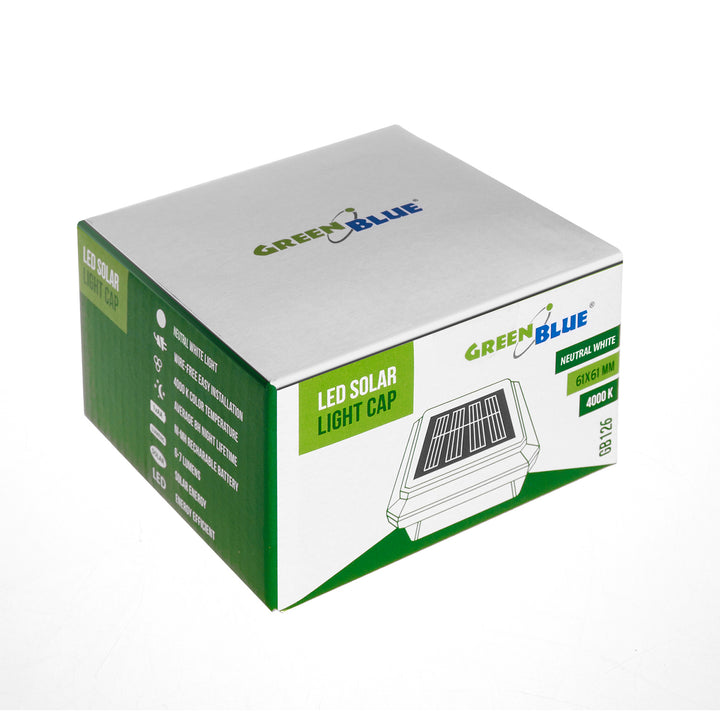 GreenBlue solcellsdriven LED-stolplampa, 60x60 mm, kupligt tak, GB126, 2 st