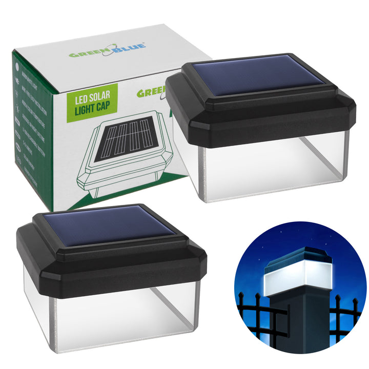 GreenBlue solcellsdriven LED-stolplampa, 60x60 mm, kupligt tak, GB126, 2 st
