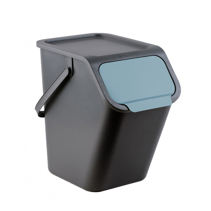 Set med 4 svarta BINI-behållare à 25 liter, med svarta lock, lockfärger: gul, blå, grön, brun + 5 stycken kolfilter