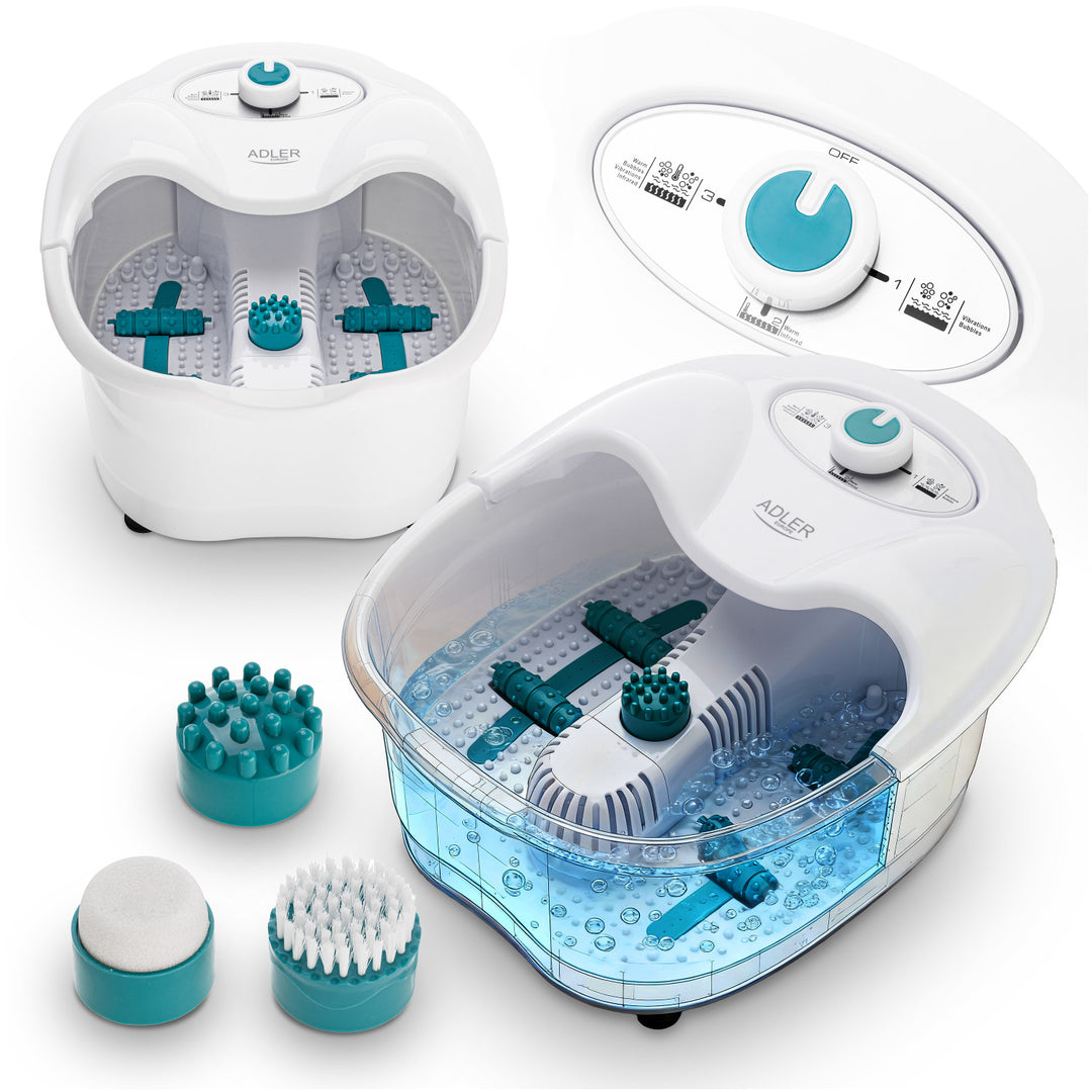 Adler fotmassager, bubbel-, vibrations- och värmemassage, infraröd, 4 rullar + 3 munstycken, AD 2167 White