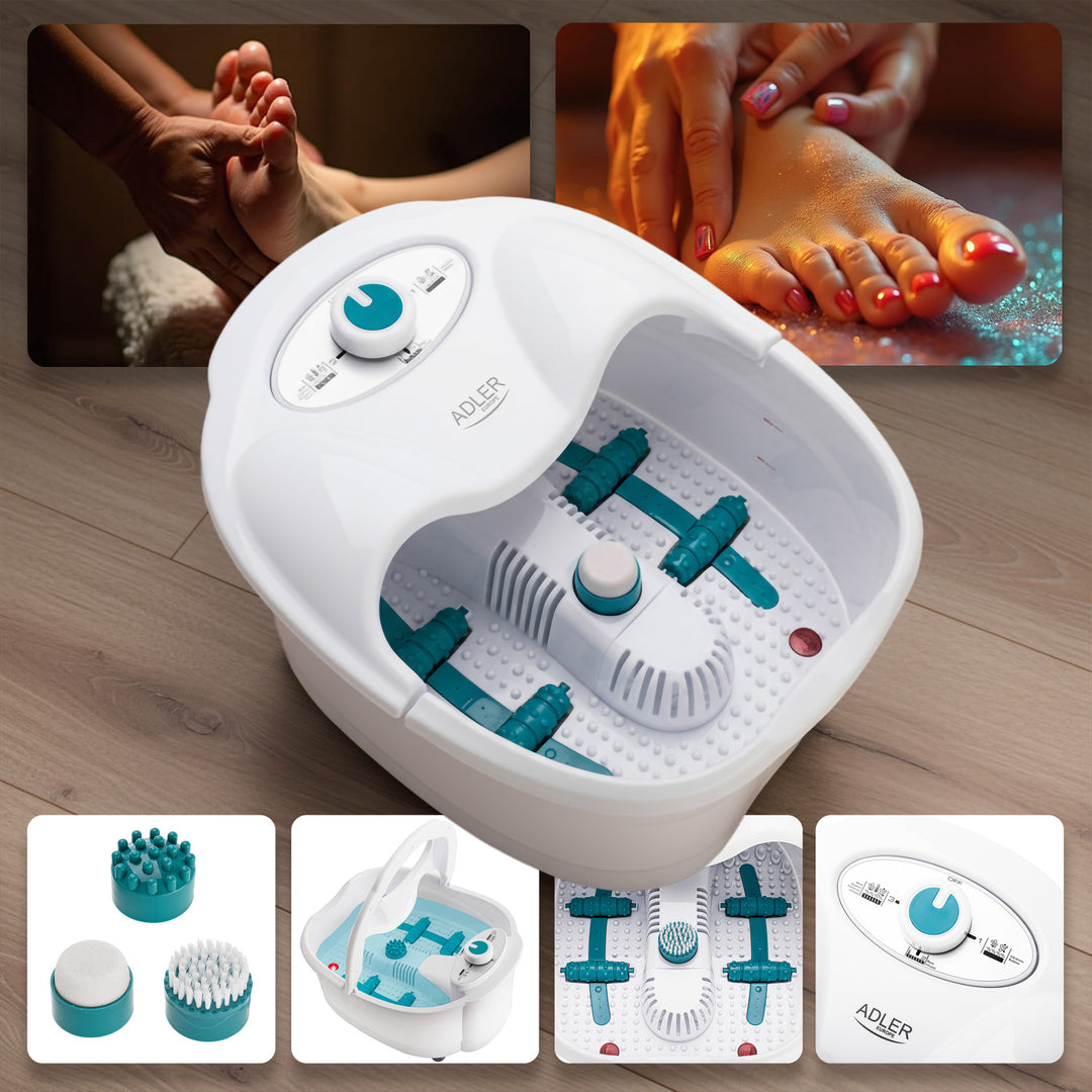 Adler fotmassager, bubbel-, vibrations- och värmemassage, infraröd, 4 rullar + 3 munstycken, AD 2167 White