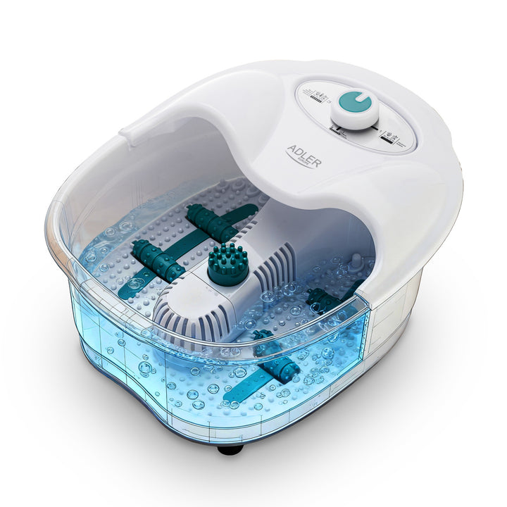 Adler fotmassager, bubbel-, vibrations- och värmemassage, infraröd, 4 rullar + 3 munstycken, AD 2167 White
