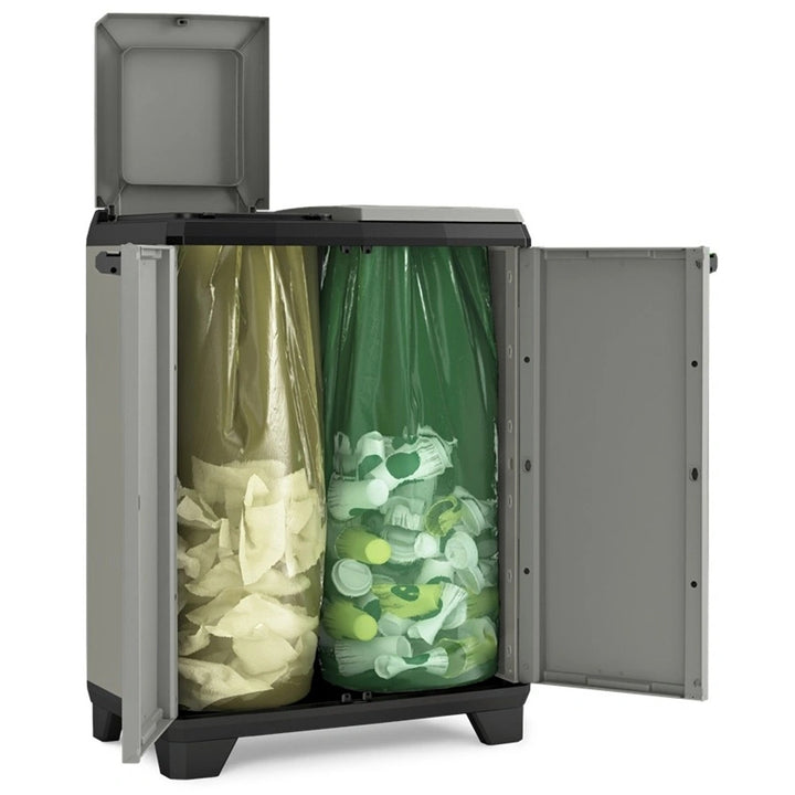 Keter Planet avfallssorteringsskåp, volym 2 x 110 l, grå, 68 x 39 x 92 cm, 246640