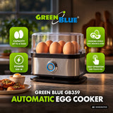 GreenBlue automatisk äggkokare, effekt 200 W, för upp till 6 ägg, måttbägare, 220–240 V~, 50/60 Hz, GB359