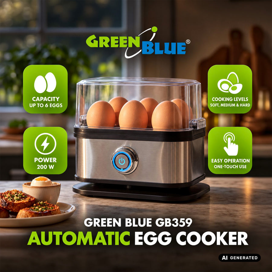 GreenBlue automatisk äggkokare, effekt 200 W, för upp till 6 ägg, måttbägare, 220–240 V~, 50/60 Hz, GB359