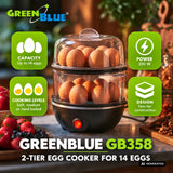 GreenBlue 2-våningars äggkokare för 14 ägg, effekt 350 W, för upp till 14 ägg, 220–240 V~, 50/60 Hz, GB358