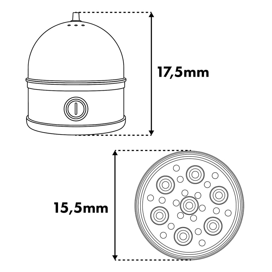GreenBlue äggkokare i rostfritt stål, effekt 200 W, för upp till 7 ägg, måttskål, 220–240 V~, 50/60 Hz, GB357